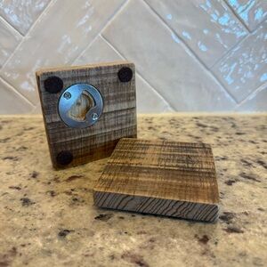 Handcrafted Wood Coasters w/ Bottle Openers (Set of 2) Rustic Functional Bar